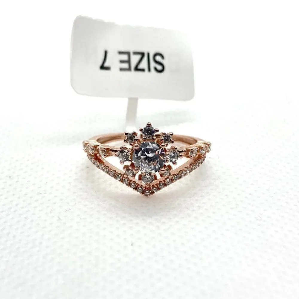 SIZE 7 925 Rose Gold Plated Snowflake Wishbone Ring